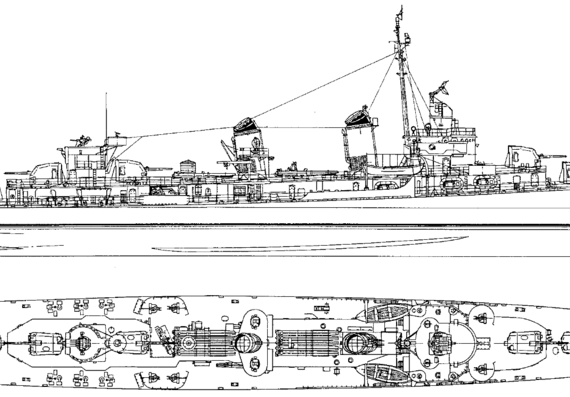 Эсминец USS DD-445 Fletcher [Destroyer] - чертежи, габариты, рисунки